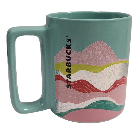 Starbucks Other - Starbucks 12 fl oz Ceramic Coffee Mug Teal Pink Red Green Wave Silver Foil